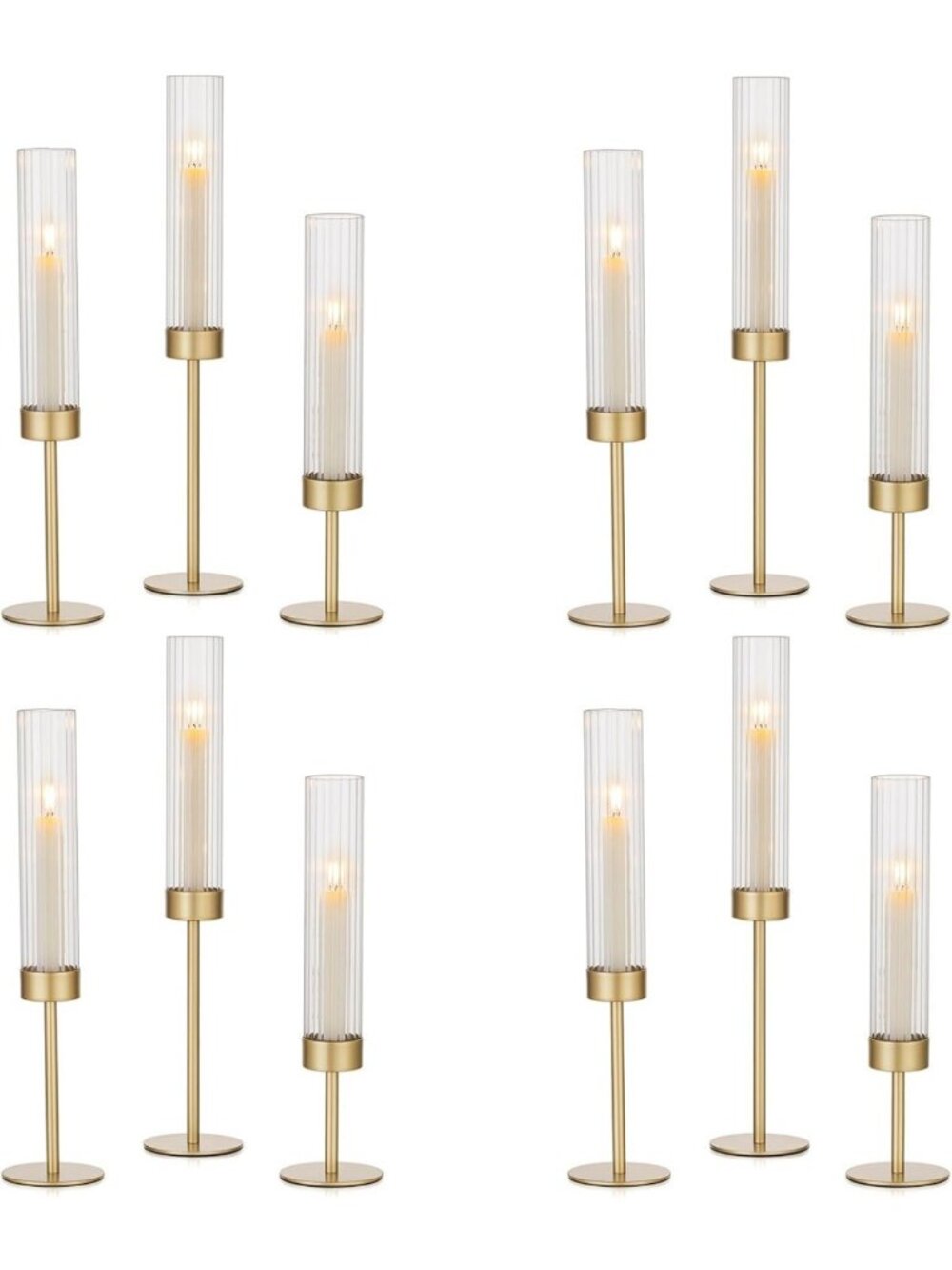 Hewory Gold Hurricane Candle Holders: 12 PCS Brass Tall Candlestick Taper Candle